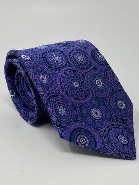 Robert Talbot Best of Class Tie Purple Geometric Necktie Jacquard Foulard Silk